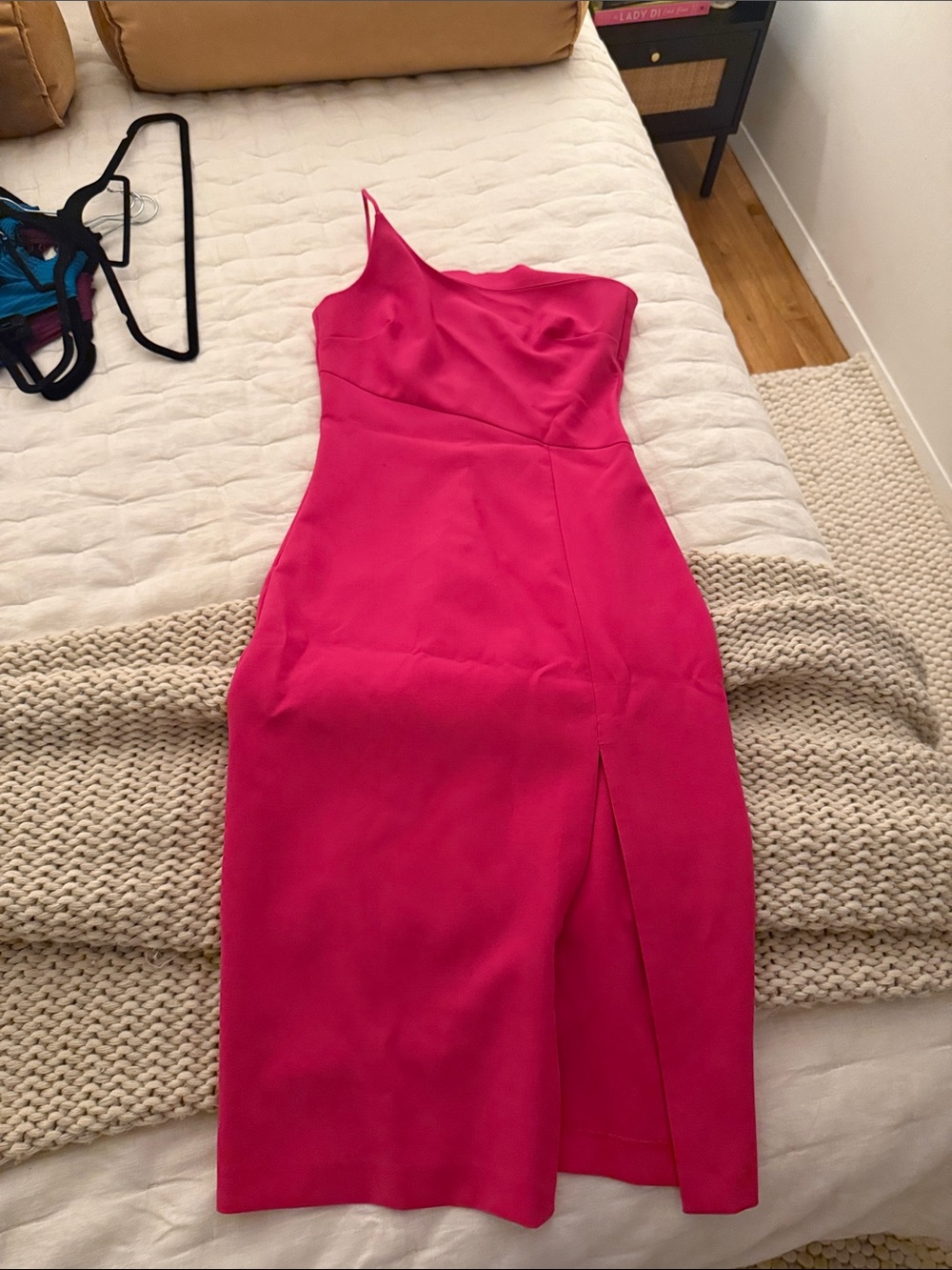 Likely Hot Pink One-Shoulder Sheath Dress with Front Slit - Picture 3 of 8